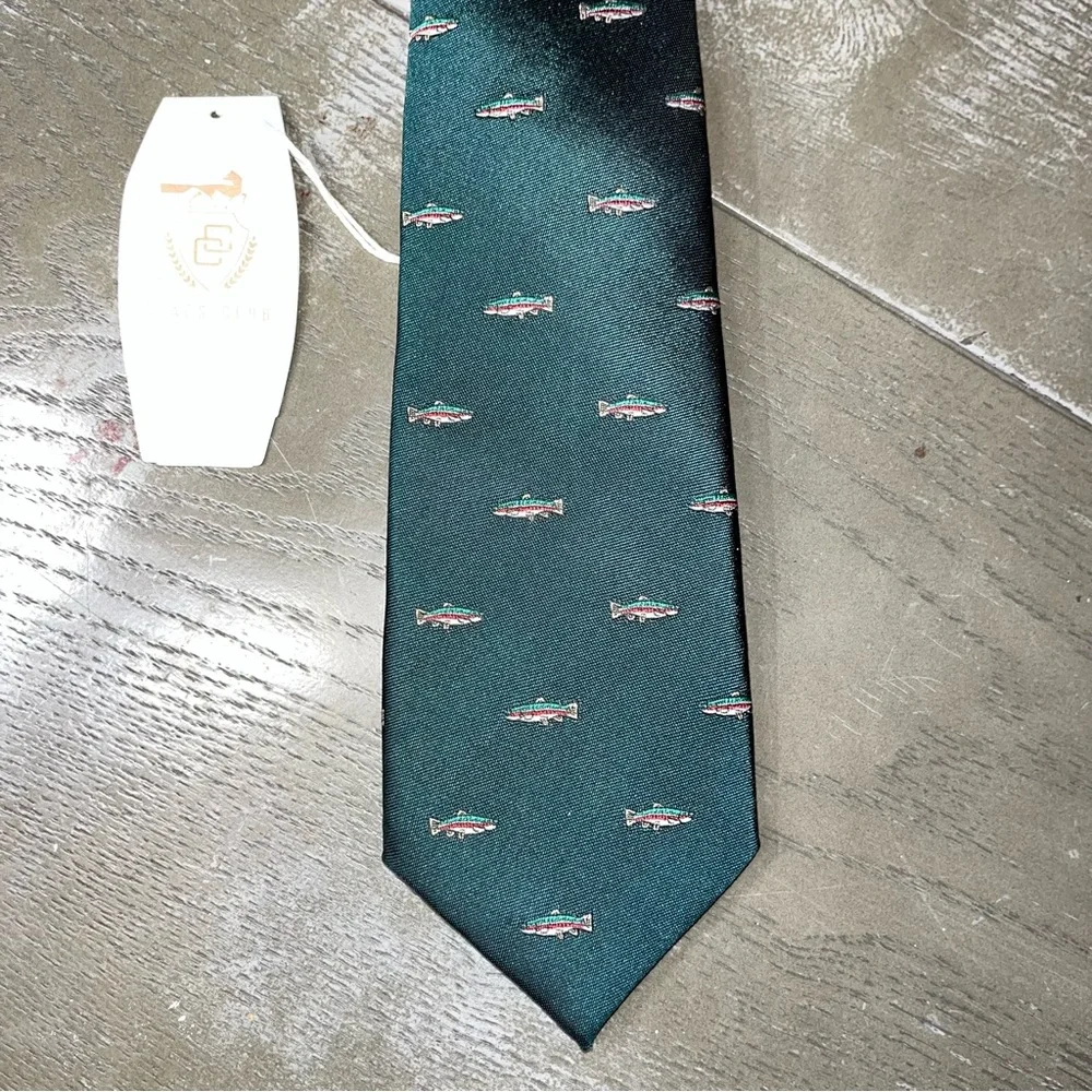 Class Club Boys Hunter Green Tan Red Fish Tie NWT Silk Blend Zippered Zip